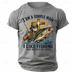 Simple Man Fishing Jesus Christian Outdoor Faith Graphic Tee