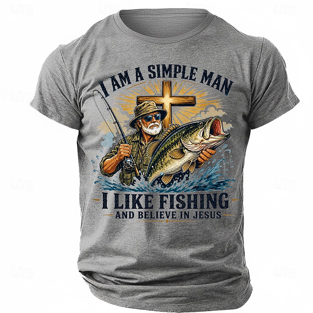 Simple Man Fishing Jesus Christian Outdoor Faith Graphic Tee
