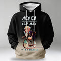 Vintage Old Man Street Bicycle Riding Graphic Long Sleeve Hoodie