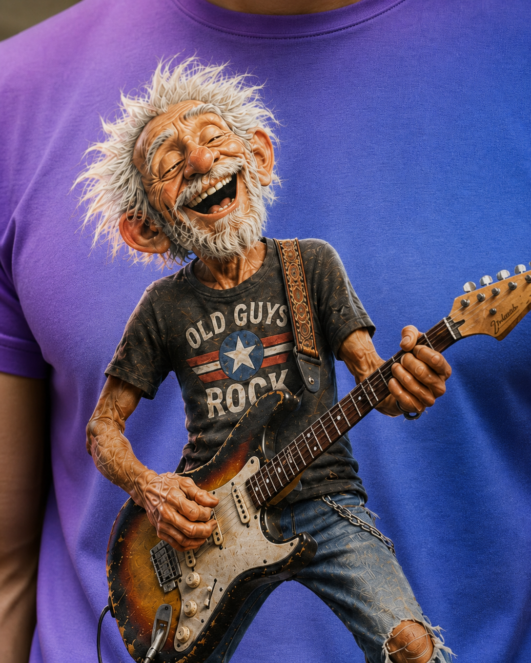 Old Rocker Cool Old Man Guitar Cartoon Tee
