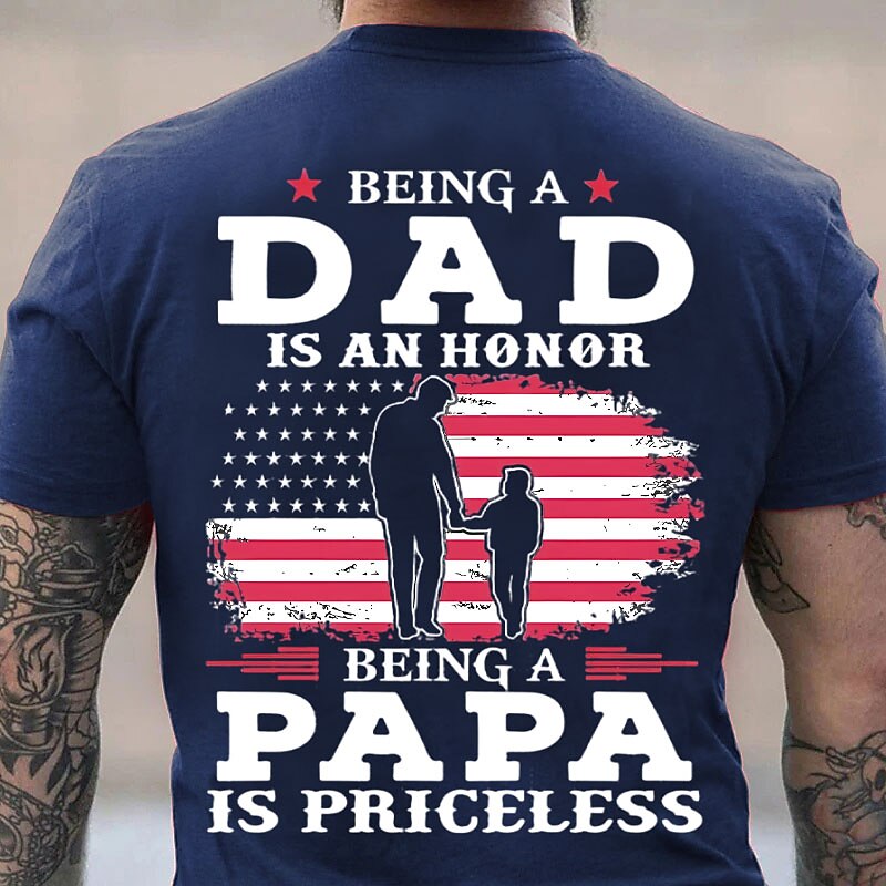 Dad Honor Papa Priceless American Flag Family Graphic Tee