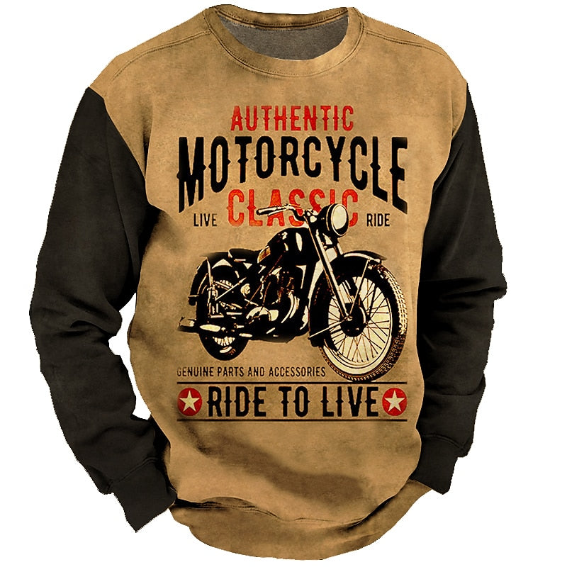 Vintage Motorcycle Rider Graphic Casual Crewneck Long Sleeve Sweatshirt