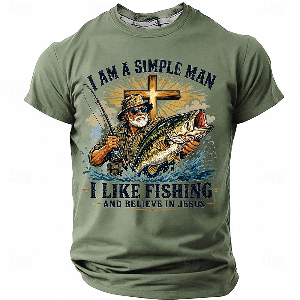 Simple Man Fishing Jesus Christian Outdoor Faith Graphic Tee