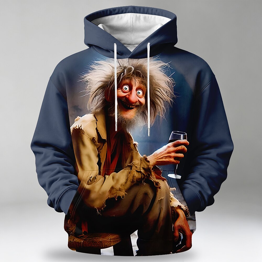 Legendary Wine Old Man Pocket 3D Print Streetwear Graphic Hoodie