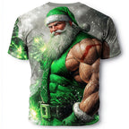 Muscle Santa Claus Christmas Street Style Graphic Casual Tee