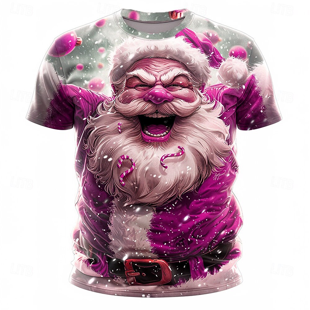 Santa Claus Christmas Athleisure 3D Graphic Short Sleeve Tee