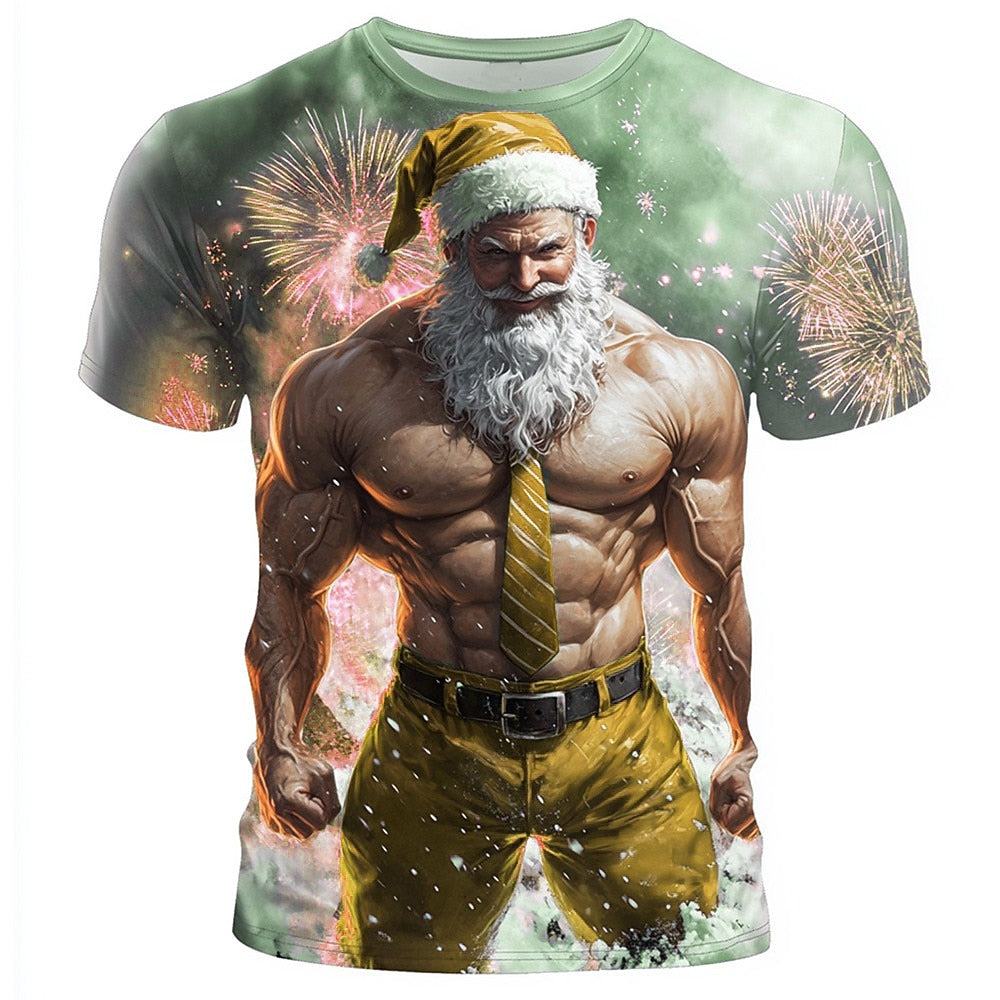 Muscle Santa Claus Christmas Casual Sports Outdoor Graphic Tee