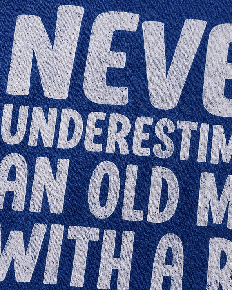 Never Underestimate Old Man With Rod Fishing Graphic Tee