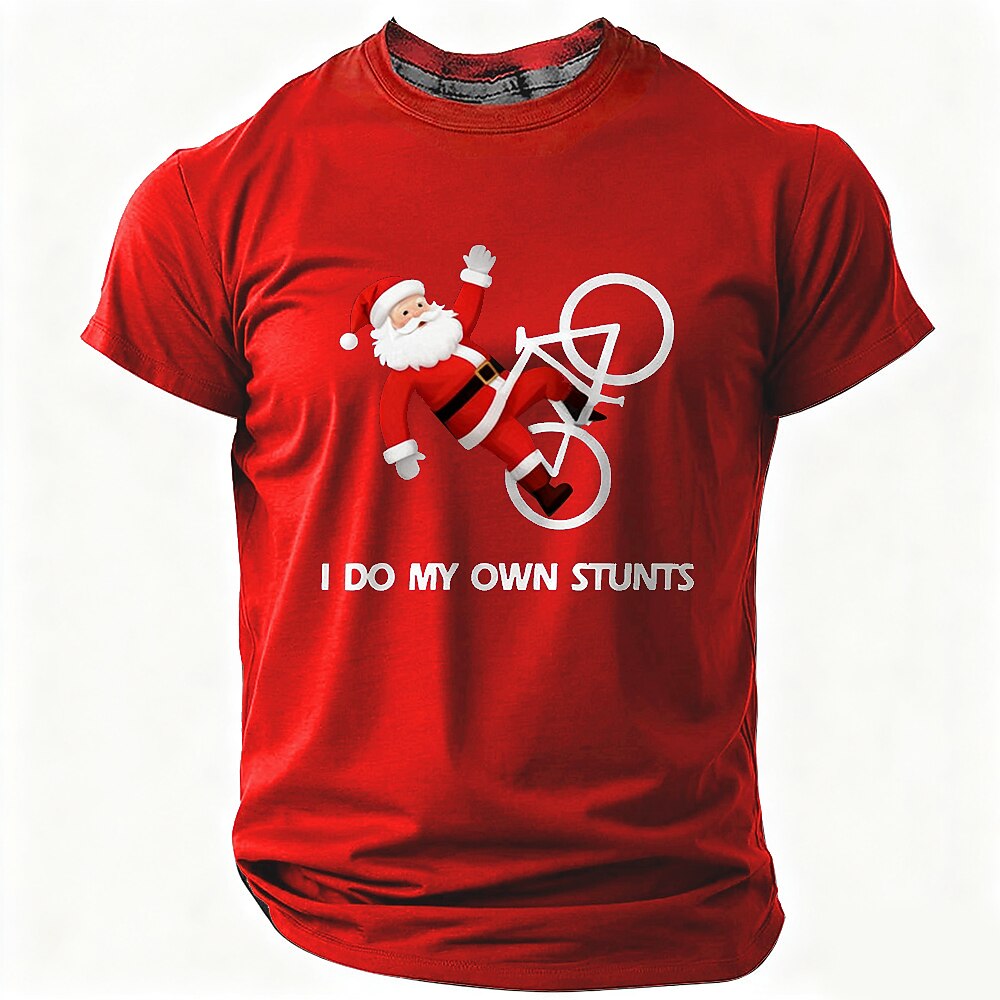 Santa Bicycle Own Stunts Funny Christmas Riding Graphic Tee