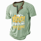 Halloween Pattern Funny Spooky Casual Henley Graphic Print Tee