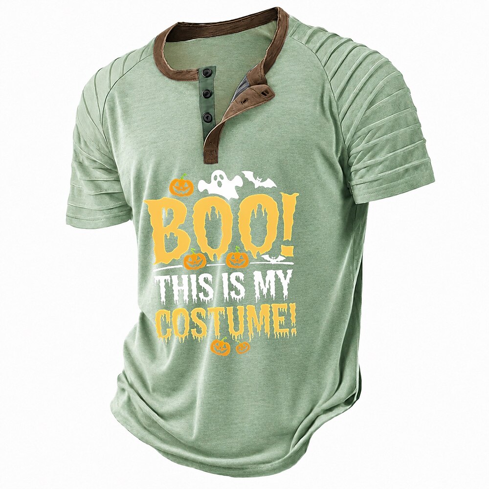 Halloween Pattern Funny Spooky Casual Henley Graphic Print Tee