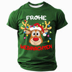 Christmas Reindeer Frohe Weihnachten Festive Graphic Short Sleeve Tee