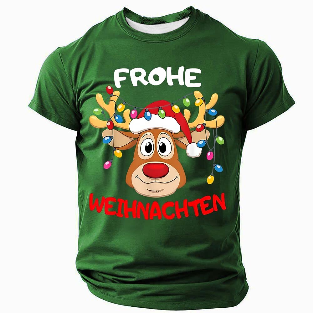 Christmas Reindeer Frohe Weihnachten Festive Graphic Short Sleeve Tee