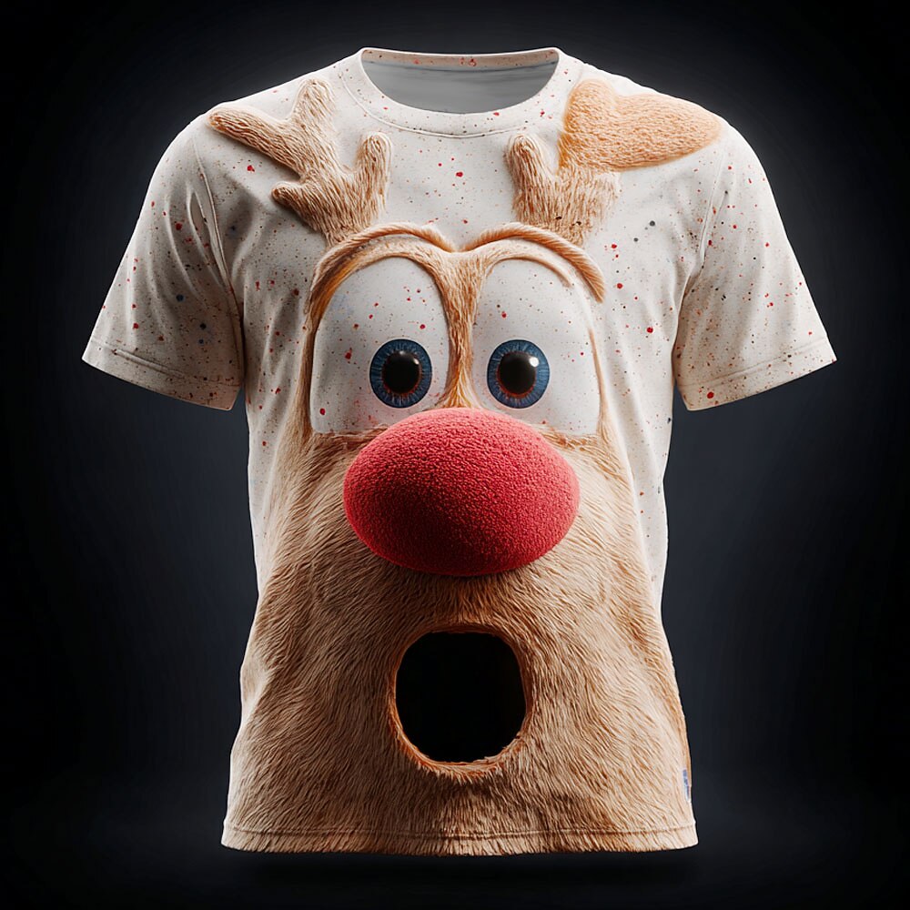 Festive Christmas Elk Animal Graphic Holiday Short Sleeve Tee