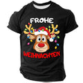 Christmas Reindeer Frohe Weihnachten Festive Graphic Short Sleeve Tee