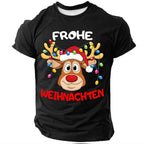 Christmas Reindeer Frohe Weihnachten Festive Graphic Short Sleeve Tee