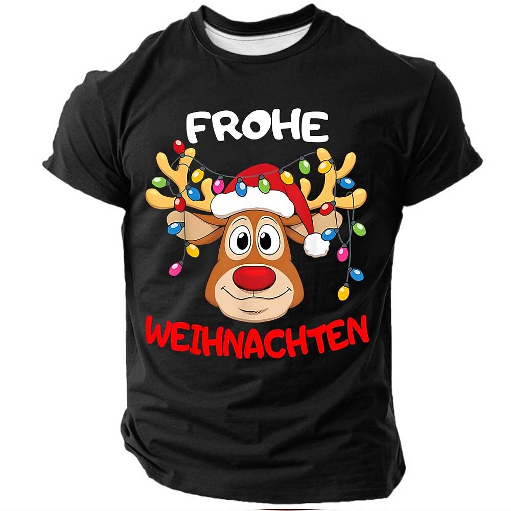 Christmas Reindeer Frohe Weihnachten Festive Graphic Short Sleeve Tee