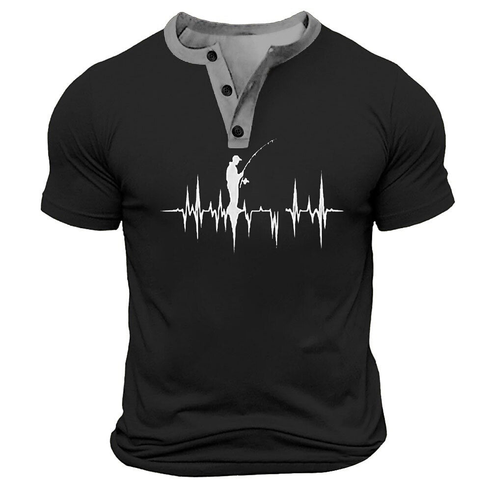 Funny Fishing Retro Angler Graphic Short Sleeve Henley Shirt