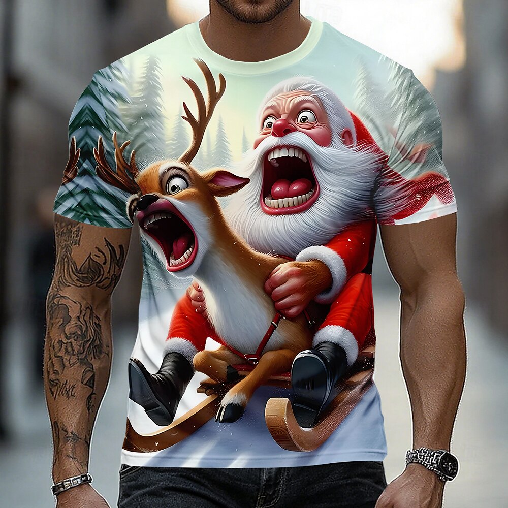 Santa Claus Christmas Animal Holiday Graphic Short Sleeve Tee