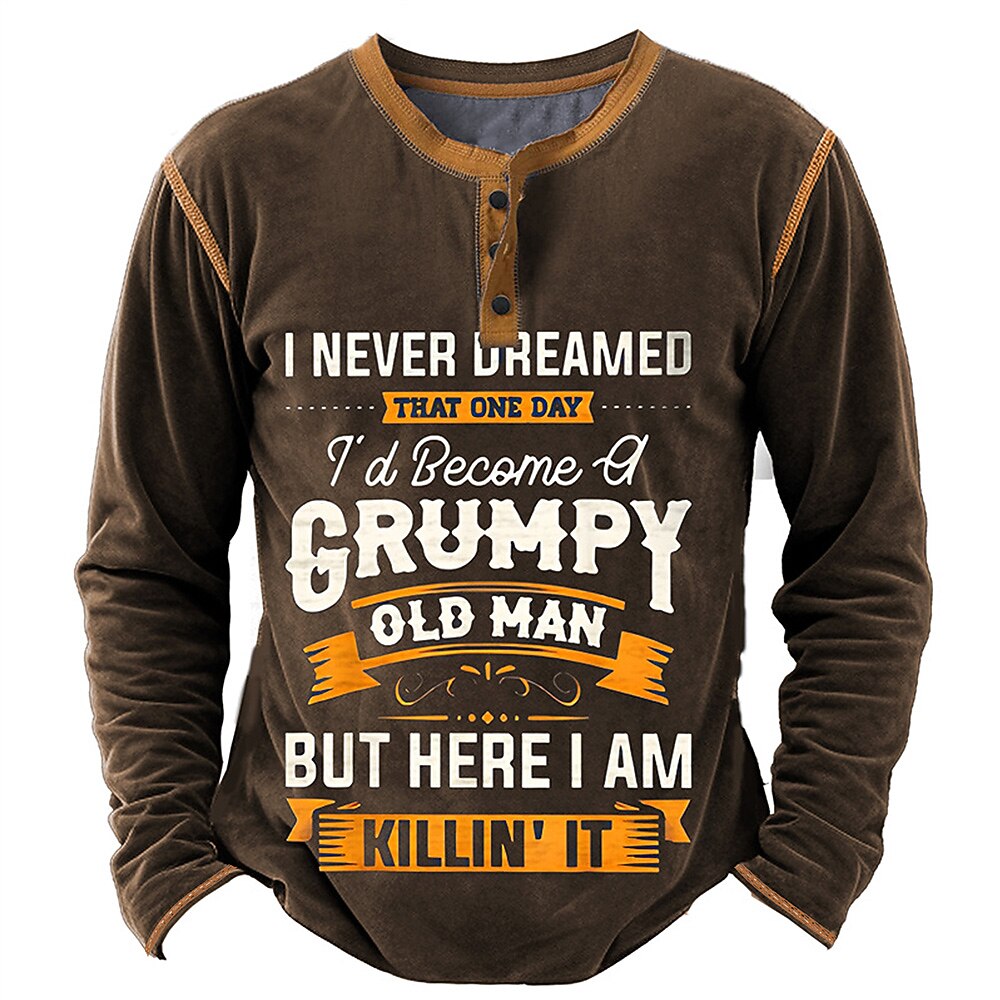 Classic Letter Graphic Casual Long Sleeve Old Man Henley