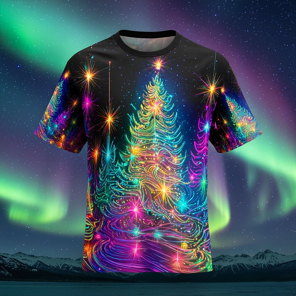Christmas Tree Lanterns Festive Holiday Graphic Short Sleeve Tee