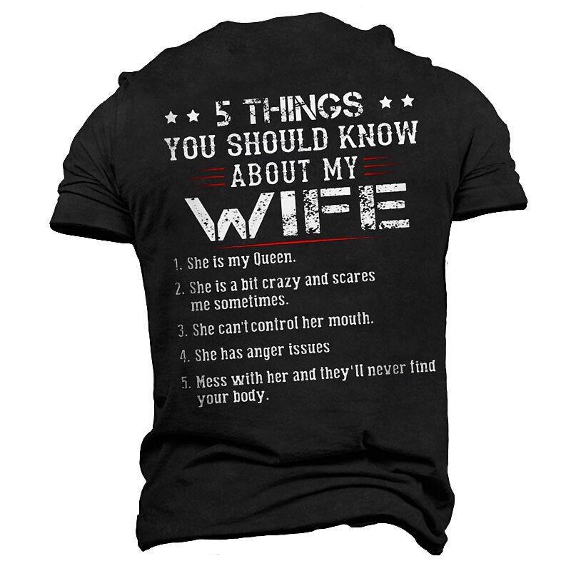 Five Things About My Wife Funny Husband Graphic Tee
