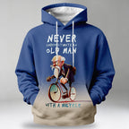 Vintage Old Man Street Bicycle Riding Graphic Long Sleeve Hoodie