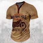 Ride To Live Classic Motorcycle Biker Graphic Henley Shirt