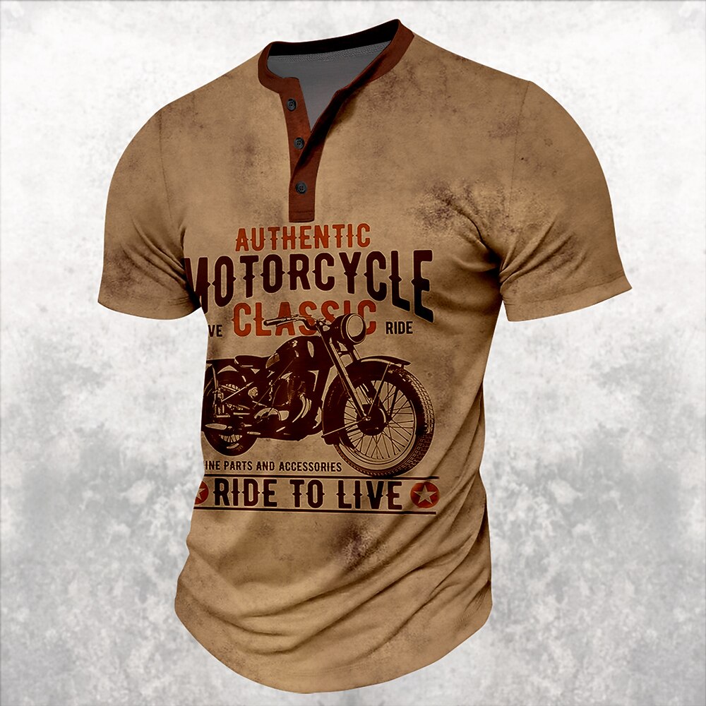 Ride To Live Classic Motorcycle Biker Graphic Henley Shirt