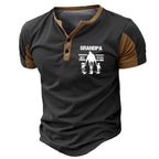 Grandpa Letters Classic Retro Graphic Short Sleeve Henley Shirt