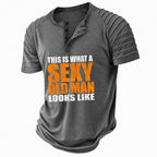 Vintage Text Henley Casual Old Man Graphic Print Tee