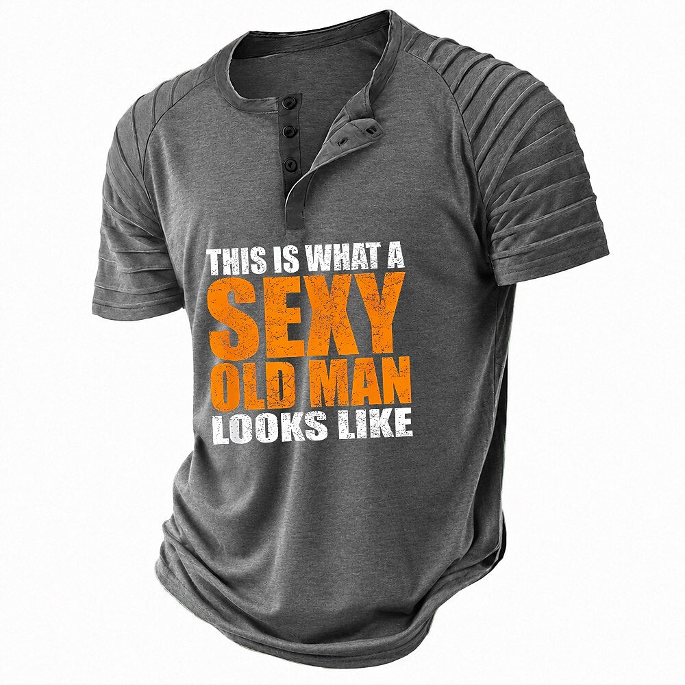 Vintage Text Henley Casual Old Man Graphic Print Tee