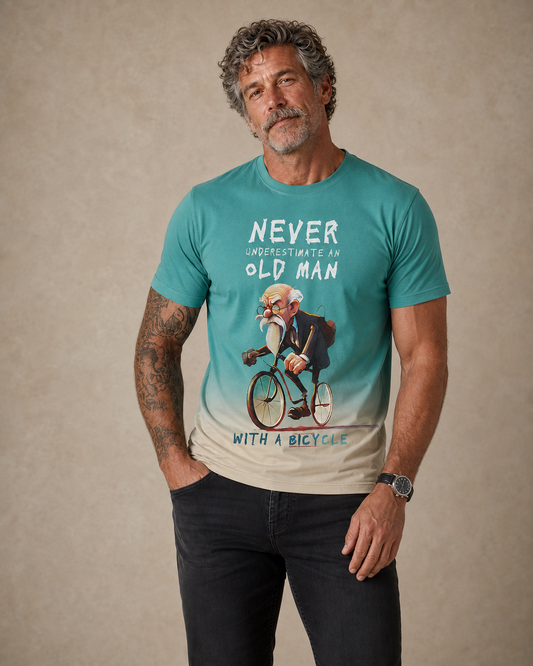 Funny Grandpa Bicycle Riding Print Tee