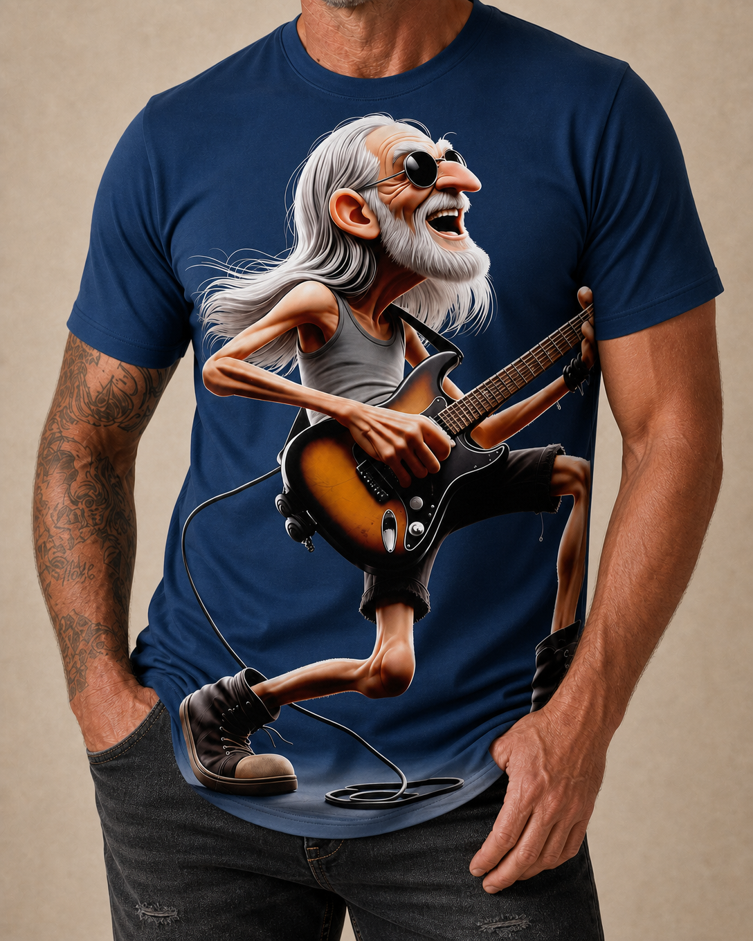Funny Guitar Old Rocker Graphic Music Tee