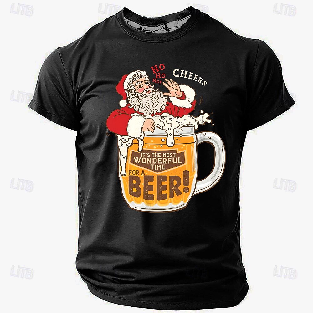 Santa Claus Oktoberfest Beer Retro Christmas Short Sleeve Tee