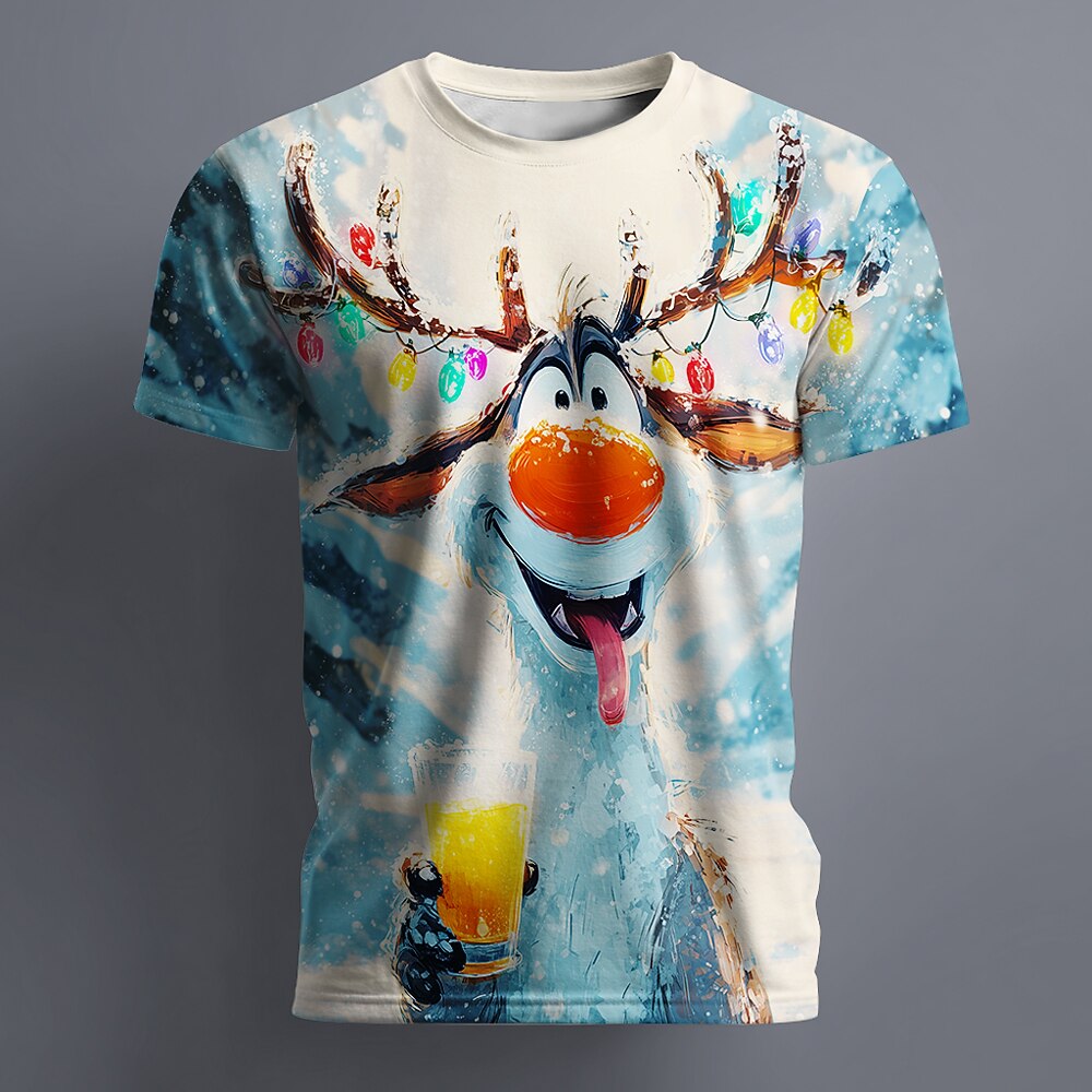 Christmas Reindeer Festive Animal Holiday Graphic Short Sleeve Tee