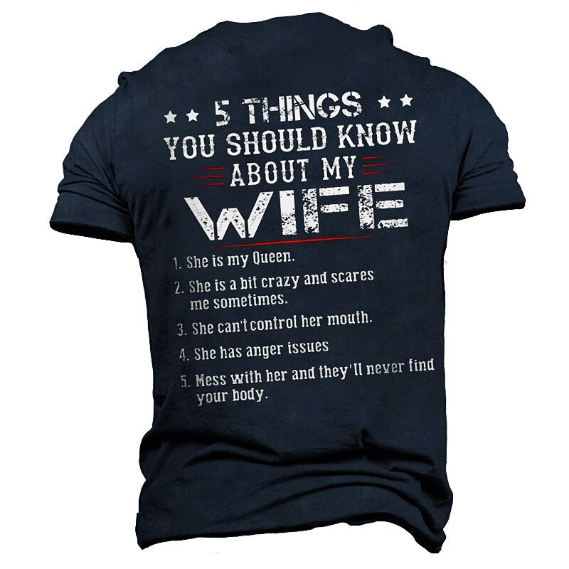 Five Things About My Wife Funny Husband Graphic Tee