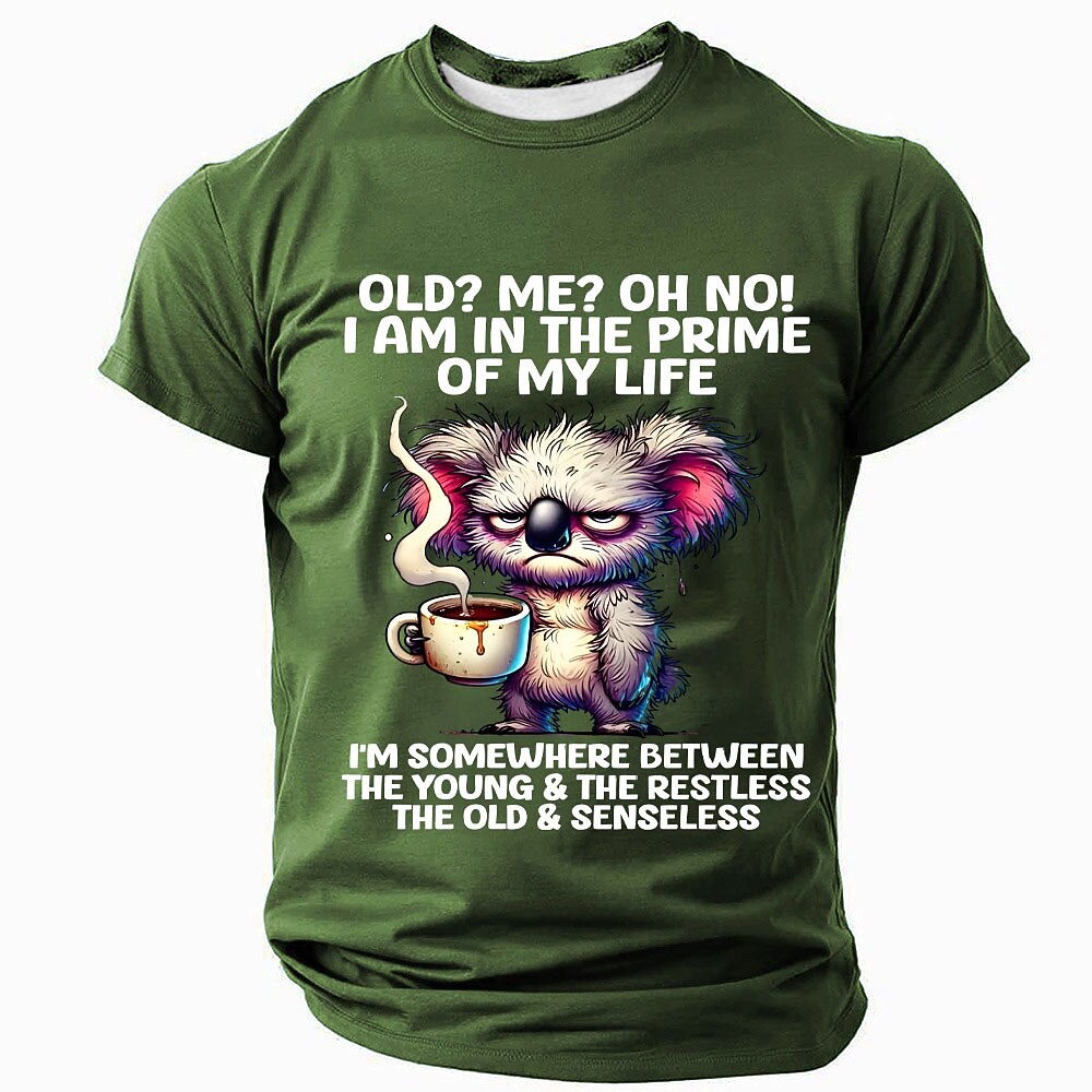 Funny Animal Old Man Exaggerated Humor Graphic Casual Tee