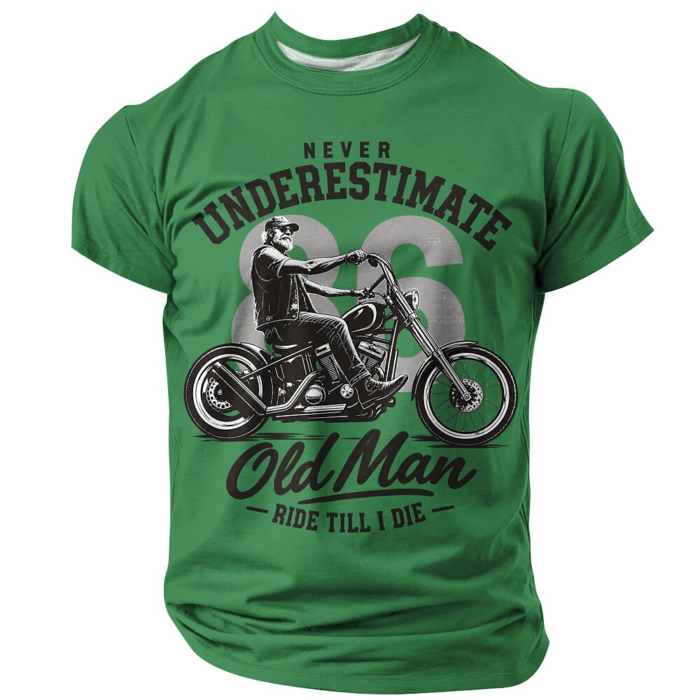 Old Man Motorcycle Rider Funny 3D Graphic Print Tee