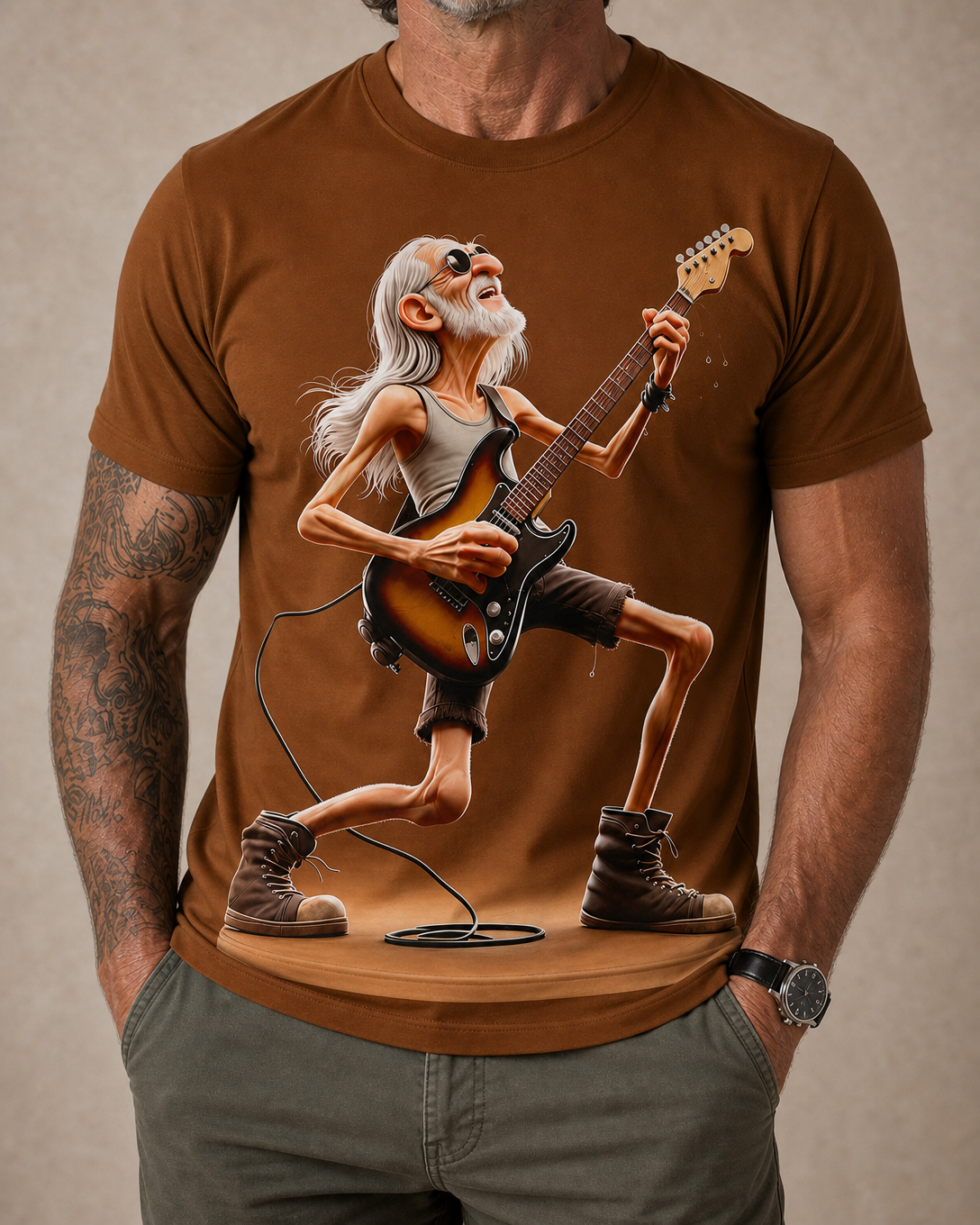 Rocker Guitar Music Lover Graphic Print Tee
