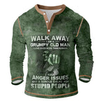 Vintage Grumpy Old Man Attitude Graphic Long Sleeve Henley