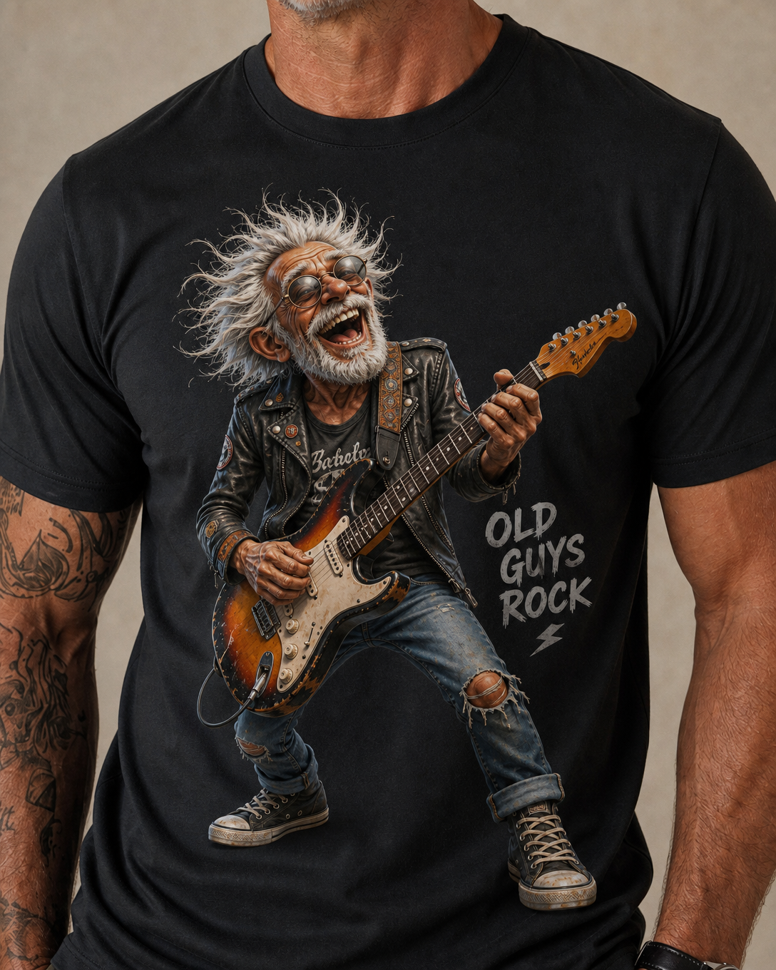 Happy Old Man Guitar Music Rocker Graphic Tee