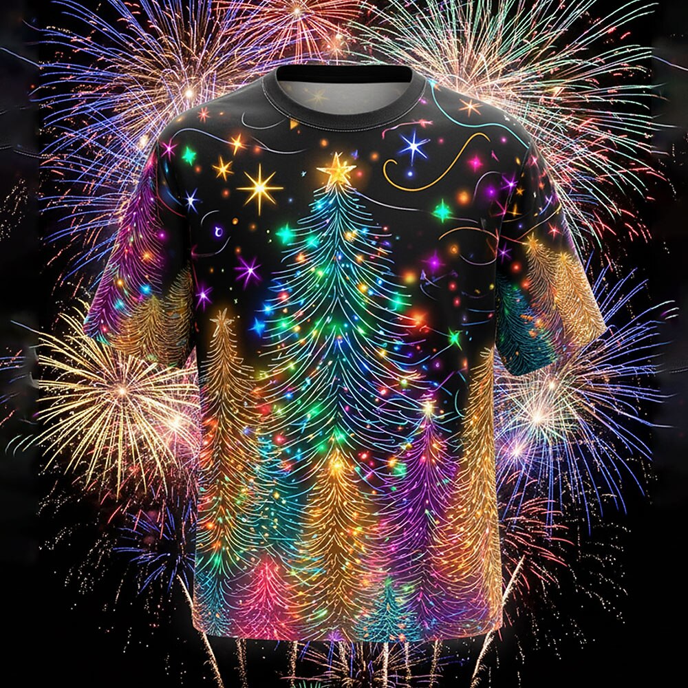 Christmas Tree Lanterns Festive Holiday Graphic Short Sleeve Tee
