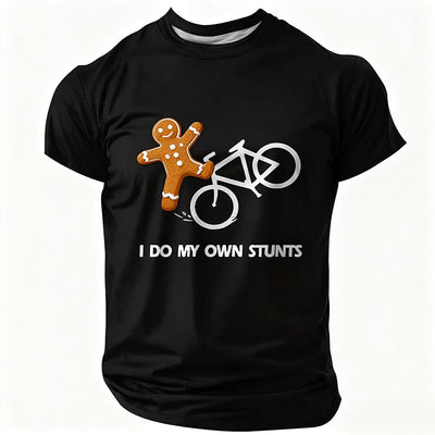 Gingerbread Biking Cookie Own Stunts Funny Christmas Graphic Tee
