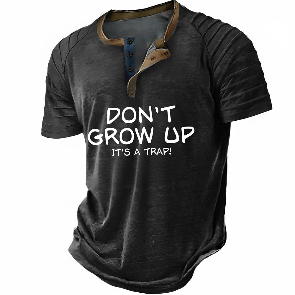 Funny Slang Old Man Casual Henley Graphic Print Tee