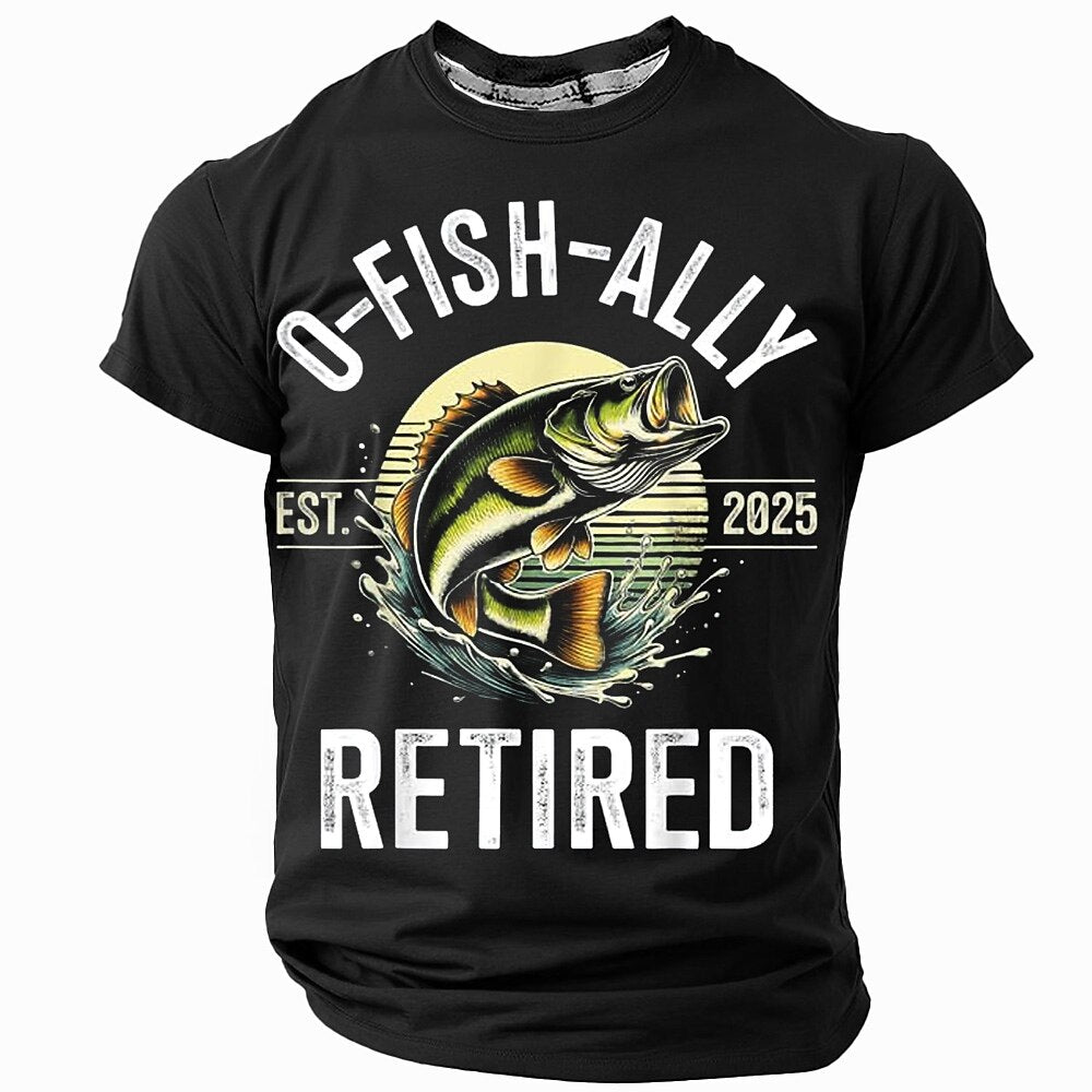 Officially Retired Fishing Est 2025 Funny Angler Graphic Tee