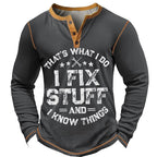 I Fix Stuff Funny Handyman Long Sleeve Graphic Henley