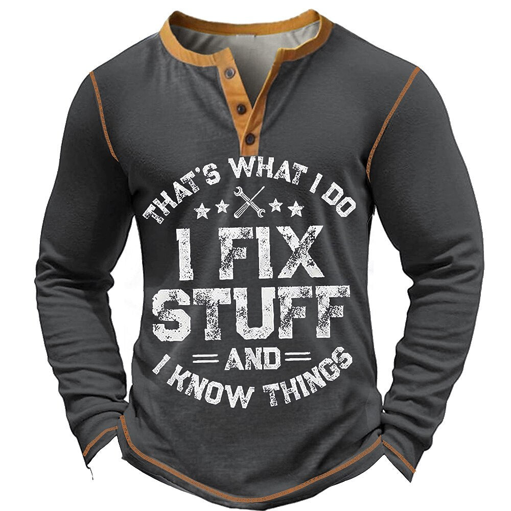I Fix Stuff Funny Handyman Long Sleeve Graphic Henley