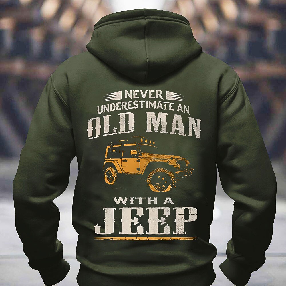 Never Underestimate Old Man With Jeep Offroad Graphic Hoodie