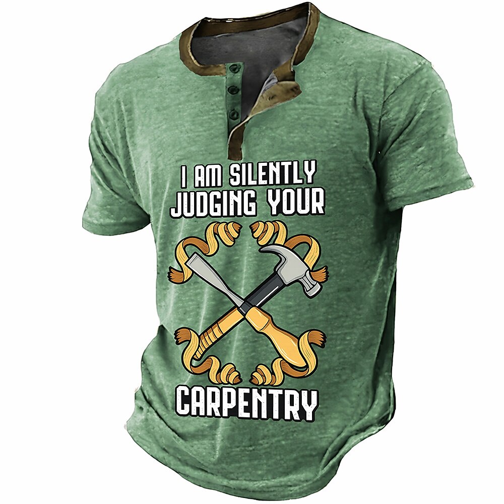 Retro Fix Stuff Handyman Inspired Short Sleeve Henley Shirt